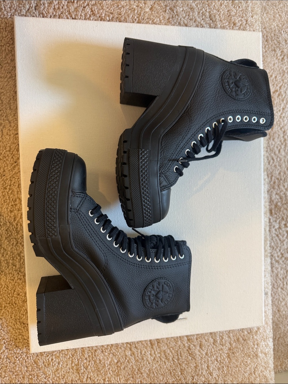 Converse Black Lace-Up Platform Lug-Sole Ankle Boots